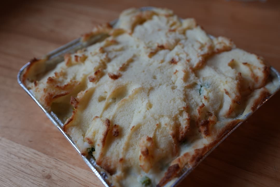 Golden-topped fish pie straight from the oven